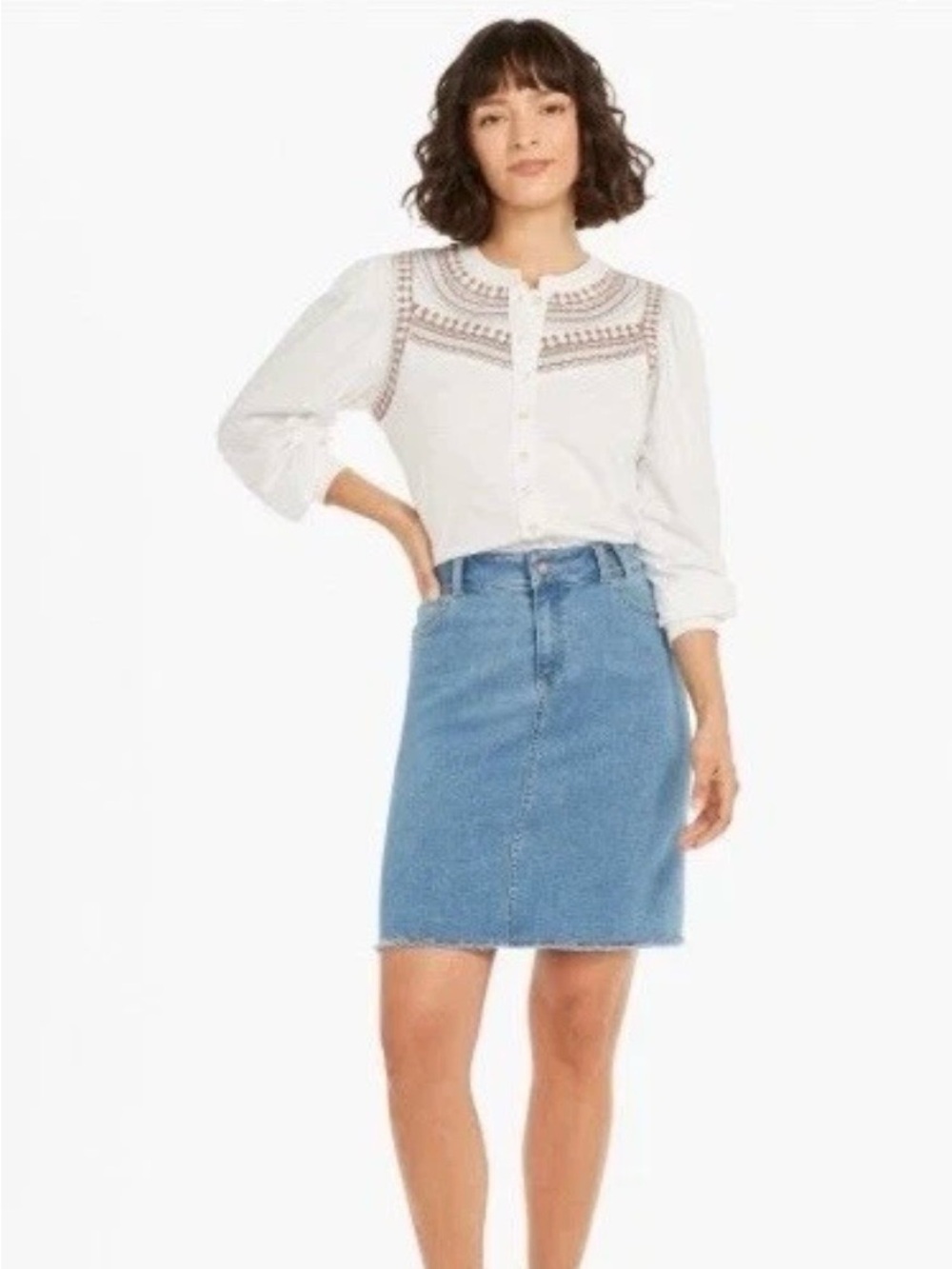 Nic + Zoe 100% Cotton Cream Embroidered Top Button Up Southwestern Boho Sz M NWT